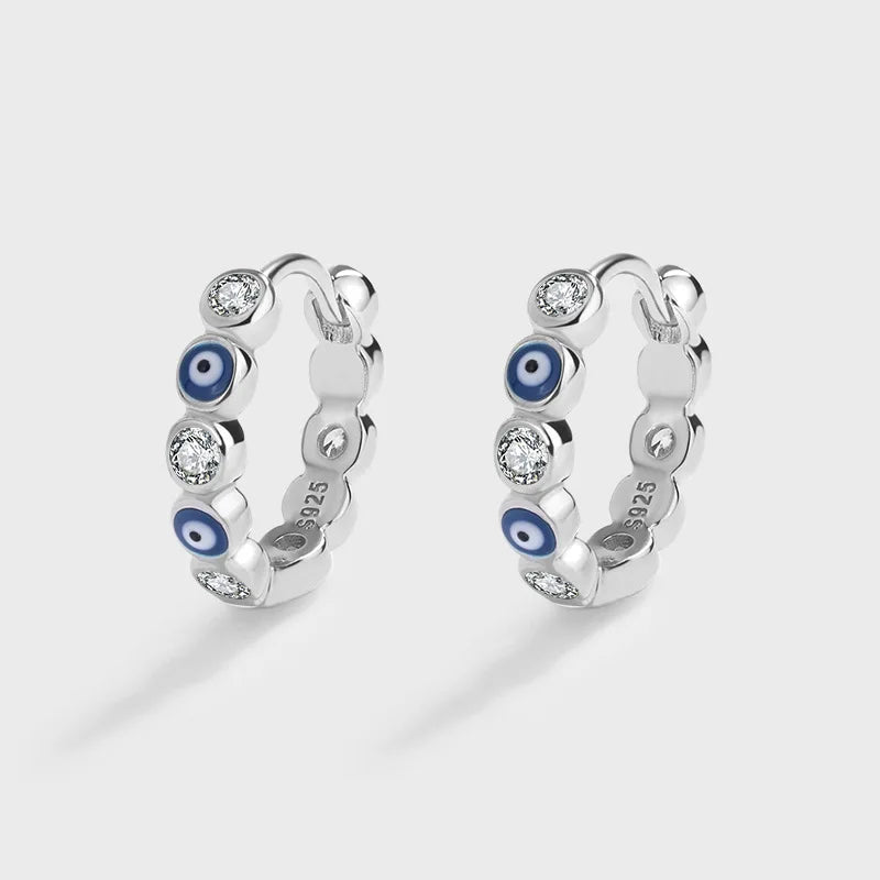 Unique Devil's Eye Earrings 925 Sterling Silver Enamel Blue Round Eye Huggie Earring for Women Wholesale