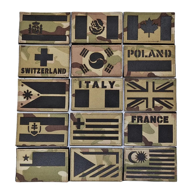 CP Camouflage Black Reflective World Flag Patches Nylon Laser Cut Tape With Adhesive Hook Back Patch
