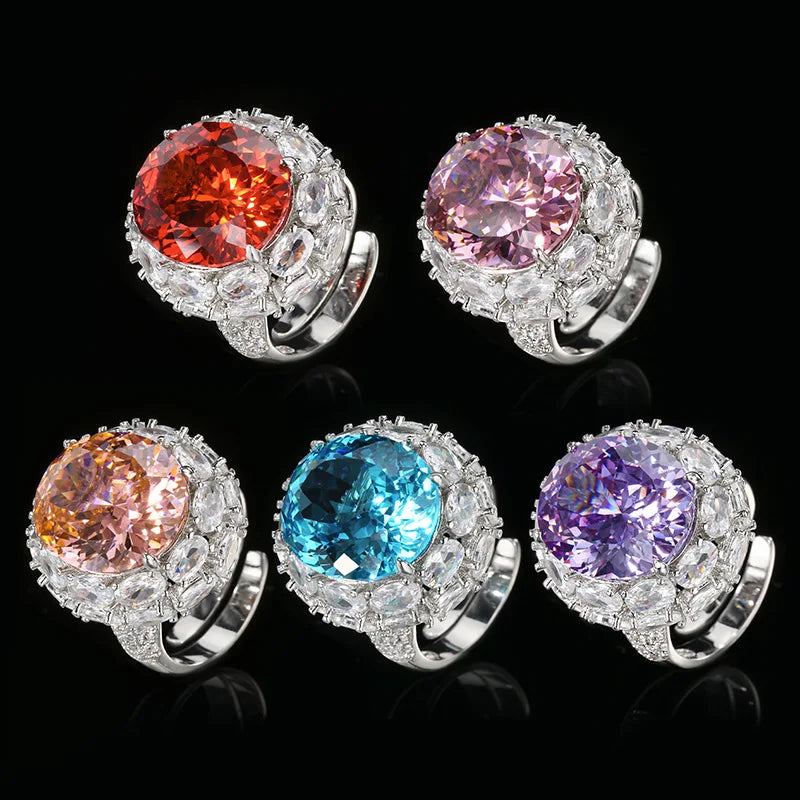 Wholesale Brass Fashion Bird's Nest Cut Colored Zircon Ring Set for Wedding