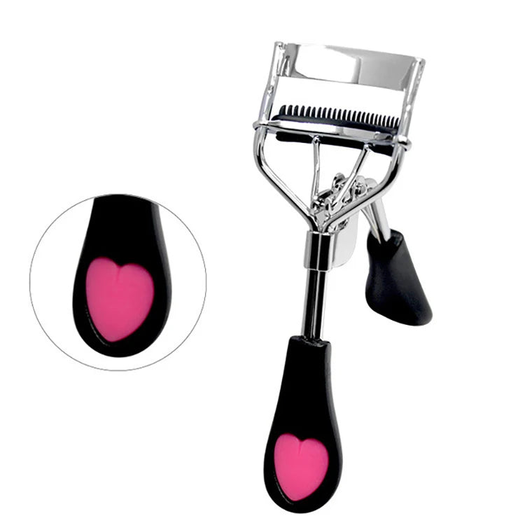 Private Label Peach Heart Handle Carbon Steel Makeup Eyelash Tweezers Tools Women Black Eyelash Curler