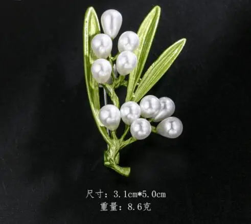Green Plant Leaf Brooch Pearl Pin Buckle Needle Sweater Coat Corsage Design Accessory