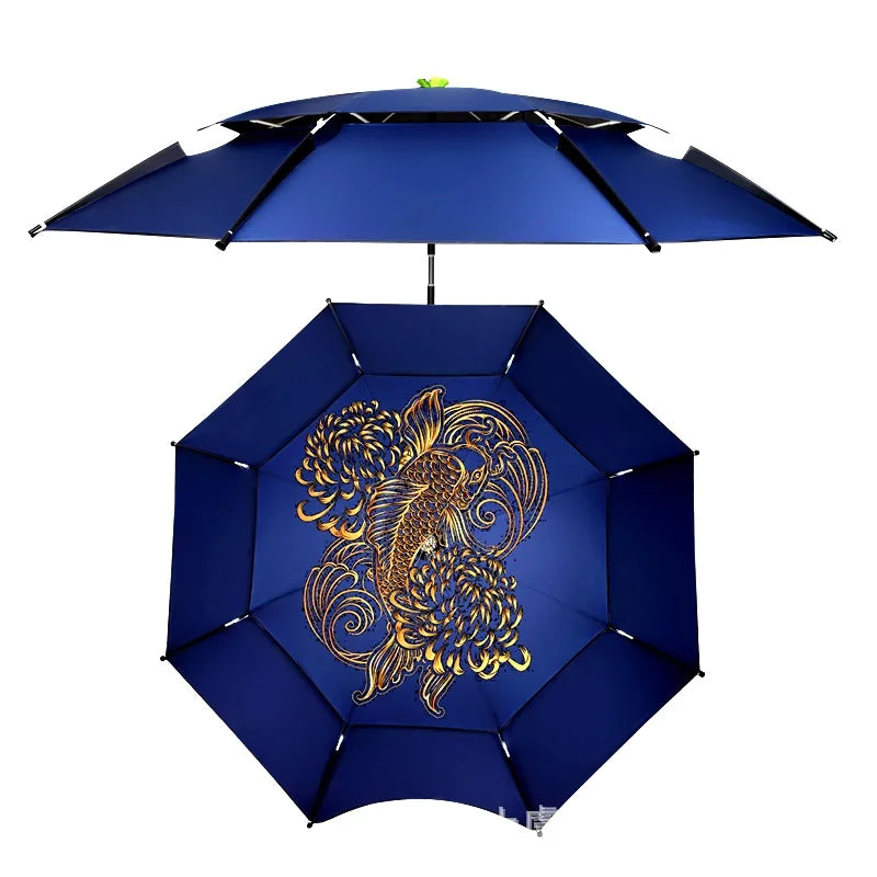 2.2M 2.4M Double Layer Vinyl Reinforced Anti-Rain Fishing Umbrella 3 Section With Shelter