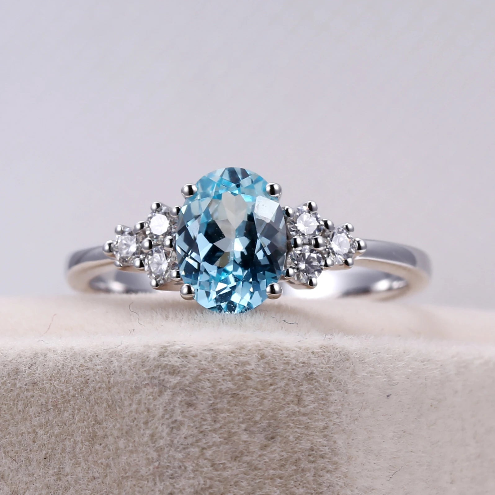 Messi Jewelry  MSR-1087 9K Gold Lab Aquamarine Fine Jewelry Rings for Women