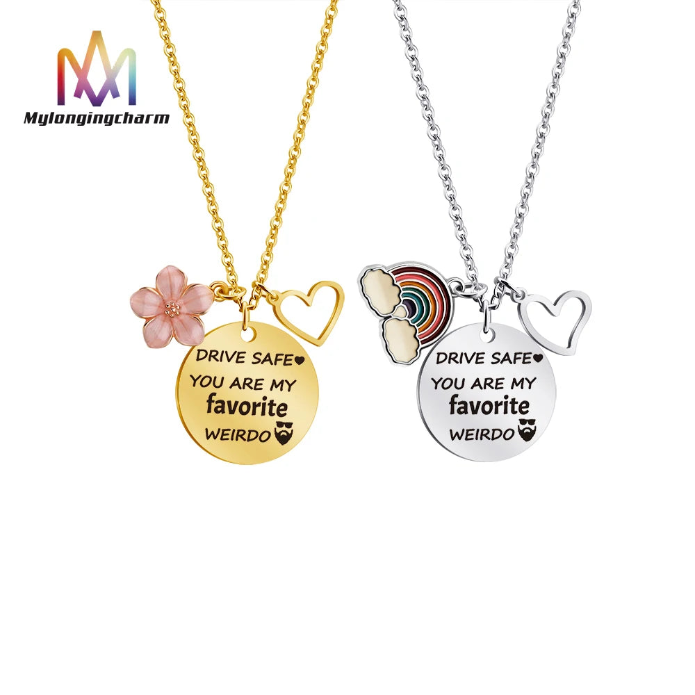 New Design Stainless Steel Flower Pendant Necklace for Women Girls Gold Plated Engravable Disc Trendy Link Chain Favor Gift