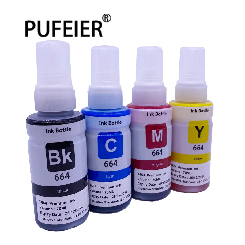 70ML New Bottle 664 T664 T6641-T6644 Dye Ink Refill Kit Compatible for Epson 664 Inkjet Printer Printing Dye Based Ink