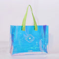 Custom PVC Vinyl Rainbow Holographic Tote Shopping Bag with Holographic Letter Pattern and Long Rope Handle Design