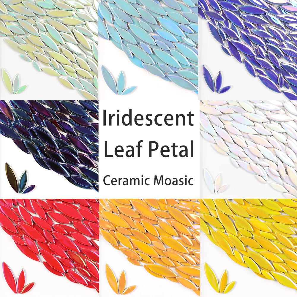 Modern Iridescent Leaf Petal Flower Ceramic Mosaic Tiles 4mm Thick DIY Crafts 3 Size Pieces Artwork Fish Tank Vases Stepping MegaBDM