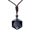 Obsidian Hexagram Pendant Necklace Energy Stone Healing Amethyst Pendant Necklace for Men and Women Gemstone Jewelry