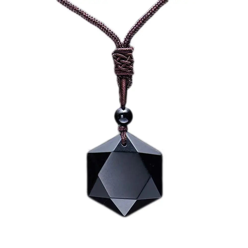 Obsidian Hexagram Pendant Necklace Energy Stone Healing Amethyst Pendant Necklace for Men and Women Gemstone Jewelry