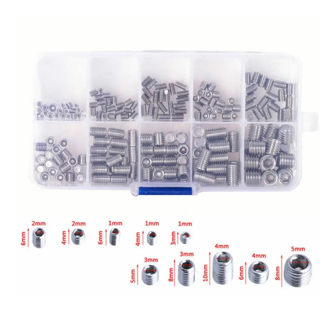 Set 200 DIN Metric Stainless Steel Allen Head Grub Screws Assortment Kit Pan Head Concave End Silver Plated CLASS 4 Standard