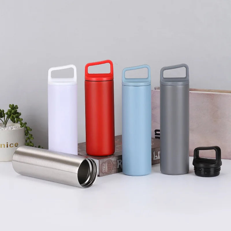 Wholesale Water Bottles 304 Stainless Steel Vacuum Straight Cup Double Wall Vacuum Bottle Skinny Tumbler With Handle