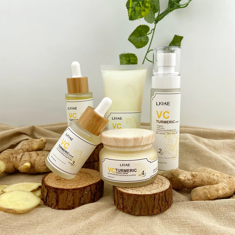For 5-in-1 Turmeric Niacinamide & Vitamin C Facial Skincare Set with Cream Serum & Oil for All Skin Types-Unisex Luxury Kit