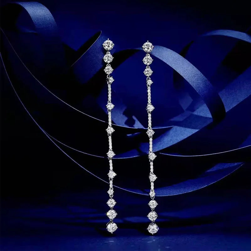 Aimgal 925 Silver 18K Gold Plated Luxury Diamond Tassel Earrings Long Vintage 8A Leb High Carbon Diamond Fine Jewelry