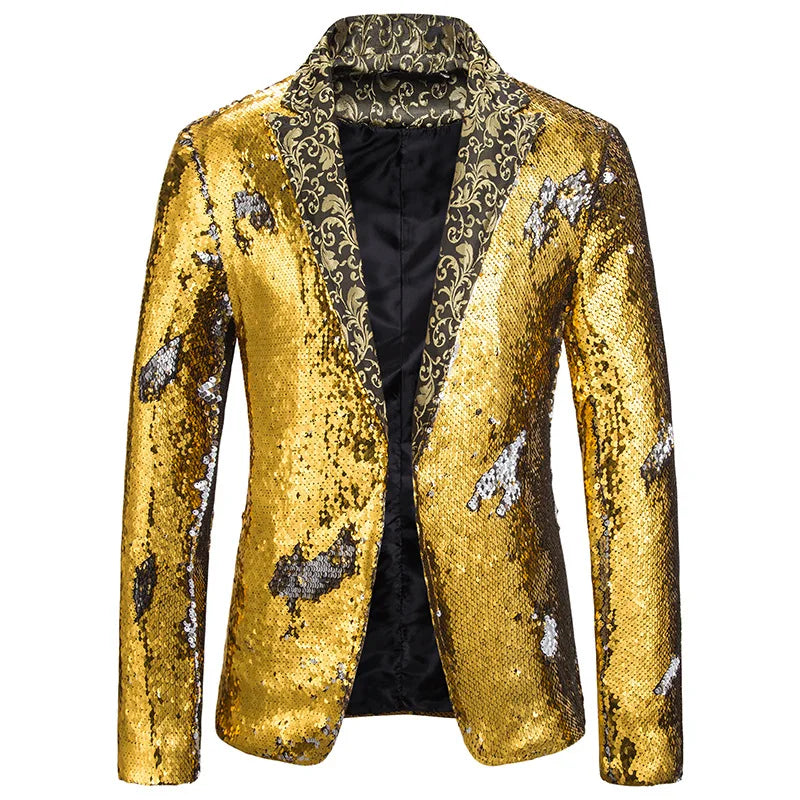 Sequin Bling Shawl Collar Blazer Jacket Men Wedding Groom Party Tuxedo Blazer Mens DJ Nightclub Prom Stage Singer Costume Homme