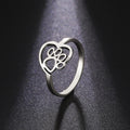 Cute Stainless Steel Cat Pet Footprint Ring Real 18K Gold Plated Hollow Out Heart Ring Cat Jewelry Gifts for Women Men