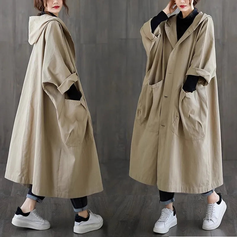 Boutique Wholesale 2026 Autumn New Loose Long Pocket Hooded Casual Versatile Women's Coat