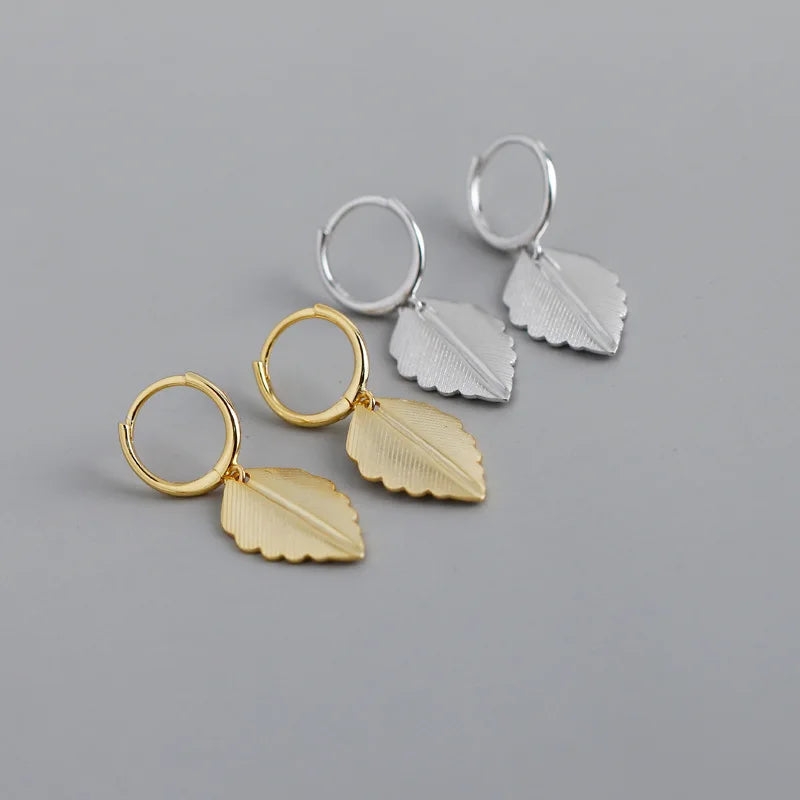 Light Luxury Fine Jewelry Gold Silver Leaf Pendant Earrings Wholesale Women Hoop Drop Earrings