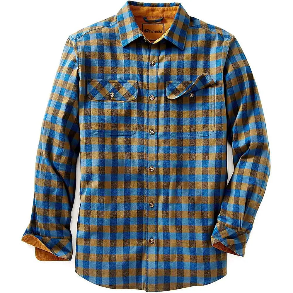 Shinesia Men's Winter Flannel Plaid Shirt Custom Plus Size Long Sleeve Eco-Friendly Comfort Casual Work Shirt Keeps You Warm