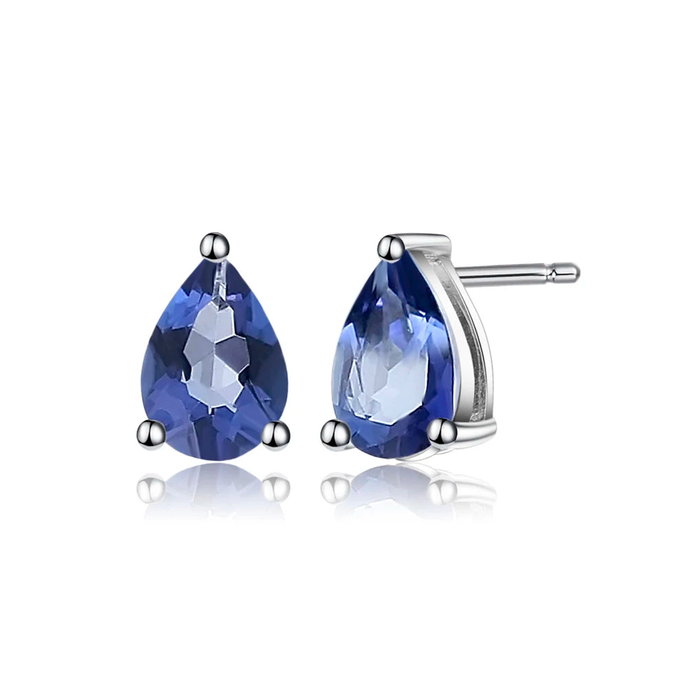 F0552 Abiding Fashion Jewelry Mystic Quartz Iolite Blue Color 925 Sterling Silver Rhodium Plated Stud Earring for Women