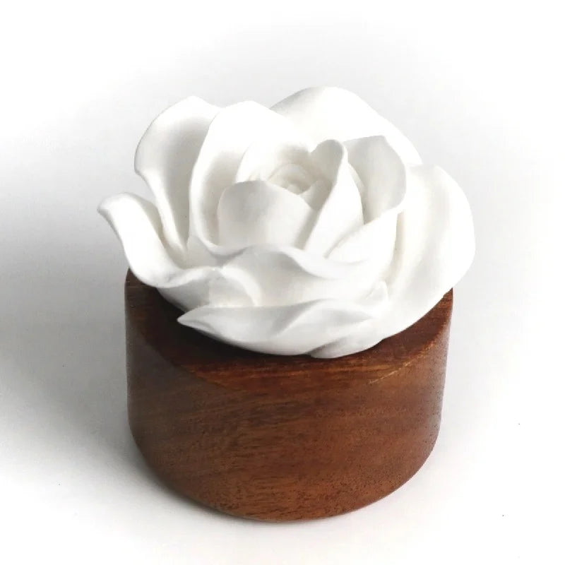 Wholesale Scented Ceramic Wooden Base Handmade Porcelain Flower Aroma Plaster Essential Oil Reed Diffuser Solid Eco-Friendly