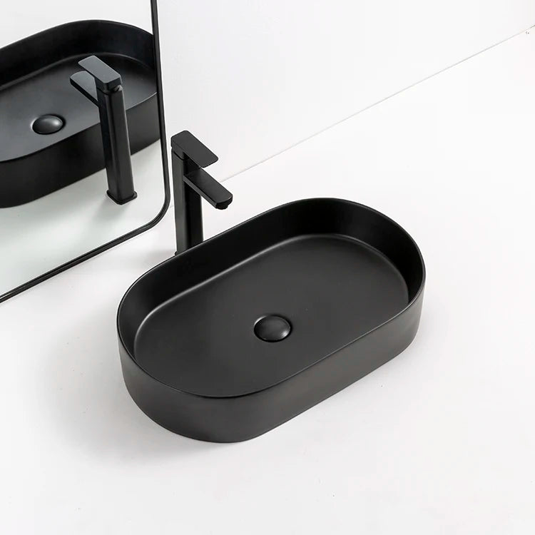 Bathroom Lavandino Nero Matte Black Ceramic Vessel Sink American Black Colour Oval Art Wash Hand Basin Sink
