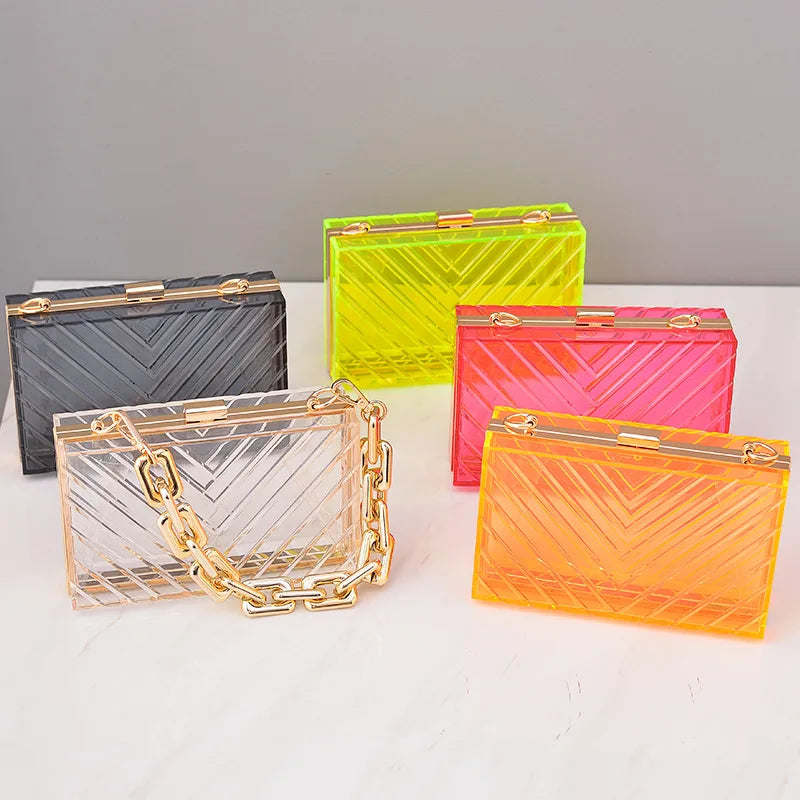 Wholesale Fashion Detachable Woman Clutch Bag Luxury Acrylic Transparent Evening Bags