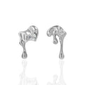 WMEA617 18K Gold & 925 Sterling Silver Dripping Irregular Zircon Stud Earrings Lava Texture Abstract Silver Drip Earrings Trendy