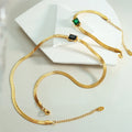 Wholesale Hip-Hop Trend 316l Stainless Steel Luxury Snake Bone Chain Color Square Zircon Bracelet Necklace Set