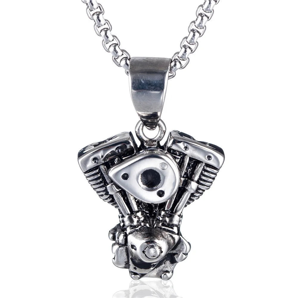 Men'S Vintage Motorcycle Stainless Steel Chain Punk Gothic Motorcycle Engine Necklace