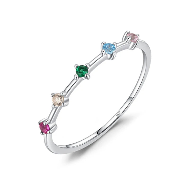 Colorful baguette Heart Birthstone Eternity Band Ring 925 Sterling Silver Gold Vermeil Rhodium Plated Personalized rainbow Party