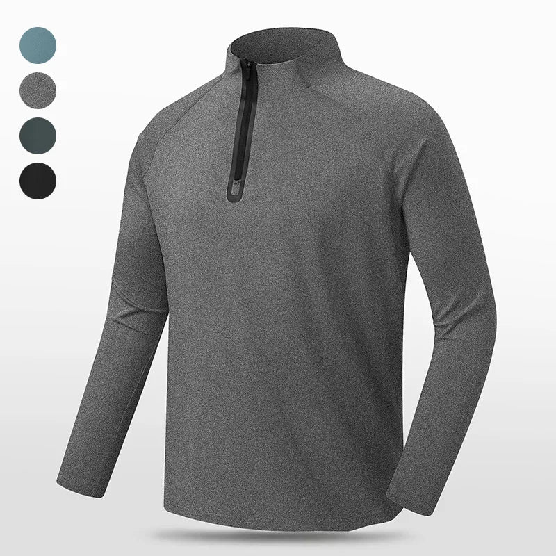 Wholesale Custom Logo Gym T Shirt Men's Workout Fitness Long Sleeve Sports T-Shirt Quick Dry Half Zip High Neck