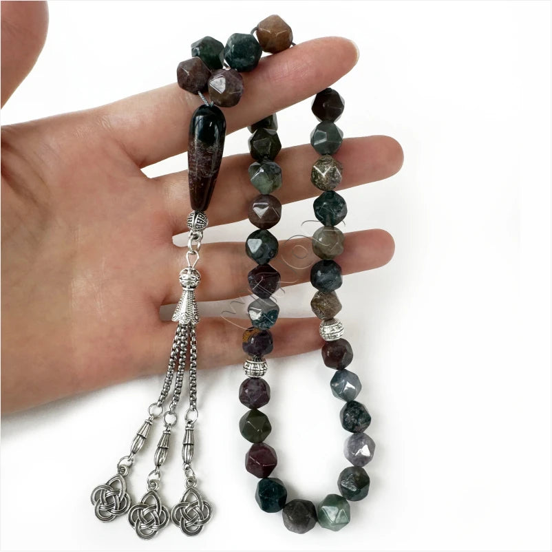 Natural Indian Agate 10mm 33 45 51pcs Beads With Sliver Accessories Islamic Prayer Beads Muslim Tasbih Islamique Misbaha Rosary