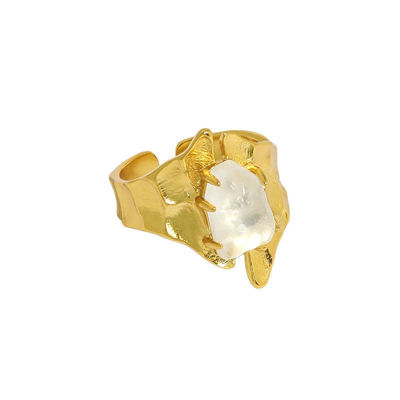 Natural Stone Irregular Gold Plated S925 Sterling Silver Exaggerate Heavy Rings for Women JF399