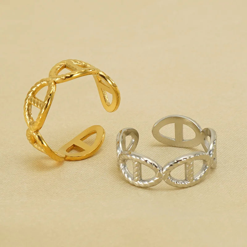 French Vintage Women's Stainless Steel Adjustable Opening Hollow Ring Geometric Circle Open Jewelry Party Engagement Inlay