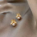 SC Hot Selling Fashion Temperament Versatile Small Zircon Earrings Korean New Exquisite Honey Bee Pearl Earrings