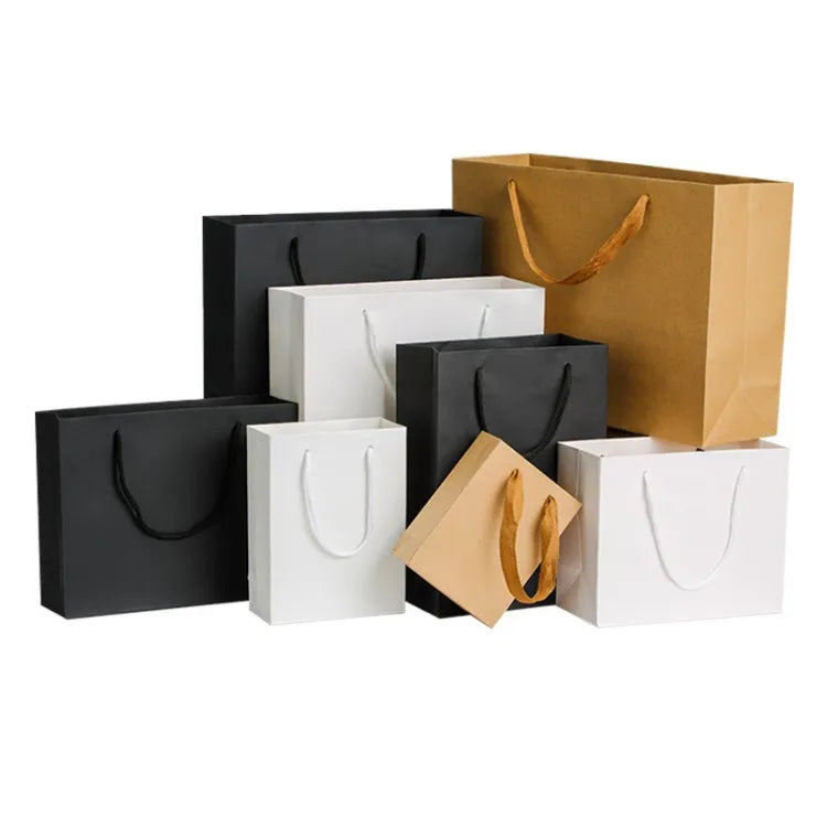 Ready to Ship Kraft Fancy Shopping Paper Bags with Offset Printing Recycled Materials Brown/White/Black Colors Multiple Sizes