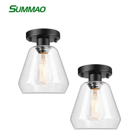 SUMMAO Modern Ceiling Light Fixtures Black Semi Flush Mount Ceiling Light Fixtures with Clear Glass