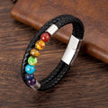 New Design Stainless Steel Magnetic Clasp Bracelet Natural Colorful Stone Genuine Leather Bracelets for Men Jewelry