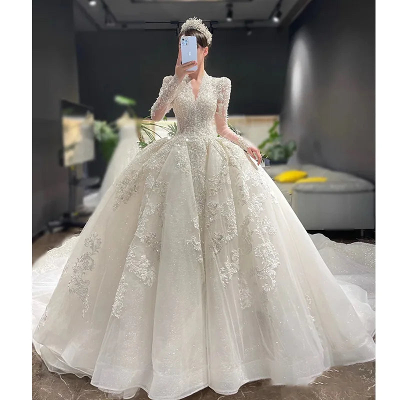 S0230H 2026 New Luxury High Neck Temperament Heavy Industry Beads Diamond Trailing Wedding Dress