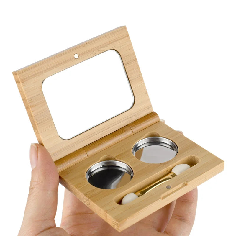 Bamboo Eyeshadow Palette square Jar 10g Bamboo Eye Shadow Tray with Makeup Brush Mirror