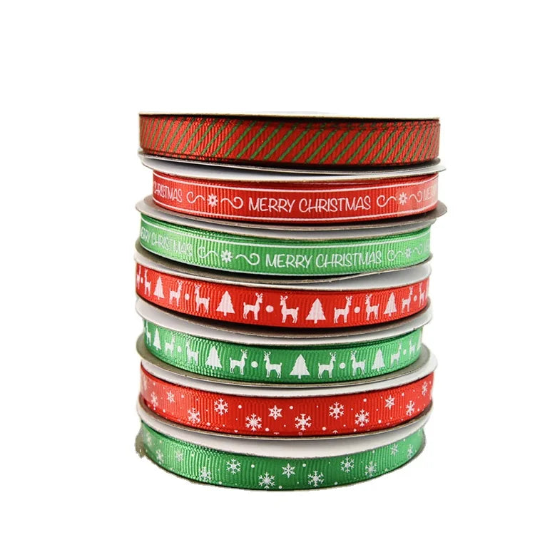 Small Rolls Holiday Decoration Christmas Tree Snowflake Deer Ribbon Christmas Gift Wrap Ribbon