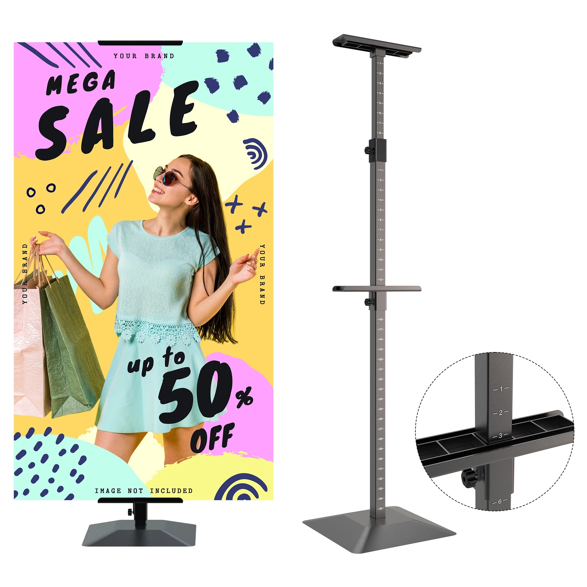 CYDISPLAY Iron Double-sided Adjustable Floor Poster Stand for Cardboard and Floor Signs