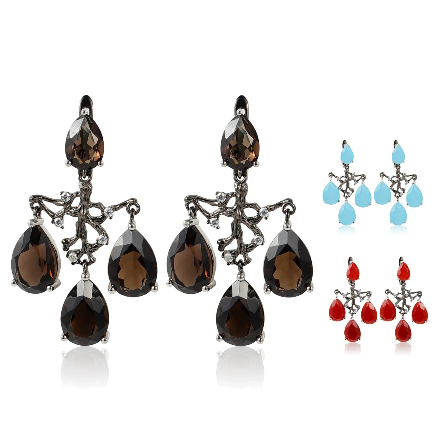 C8335 Abiding Jewelry Factory Stamped 925 925 Sterling Silver Fine Jewelry Modern Branch Designs Natural Gemstone Earrings
