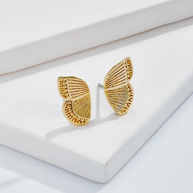 Minimalist Stud Earrings 14K Gold Plated Earring Half Butterfly Wing Earrings Women