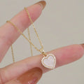 Double Side Micro Pave Cubic Zircon Heart Necklace Stainless Steel Bling Diamond CZ Heart Necklace for Women