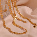 PVD Gold Plated Vintage Link Chain Necklace Stainless Steel Jewelry Set with Leaf Shape for Wedding Party or Gift