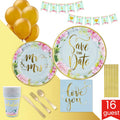 Custom Disposable Party Plate Set with Gold Foil Embossed Birthday Design Printed Paper Cups for Cookie Serving