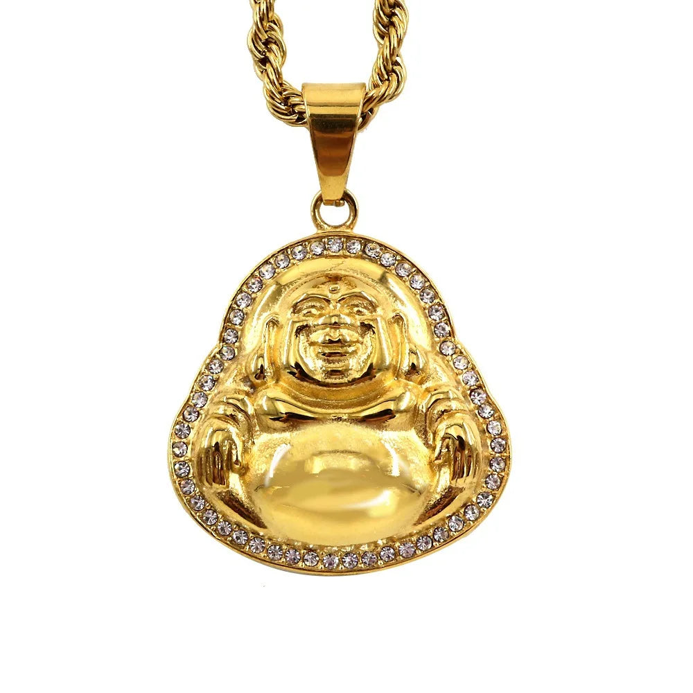 Europe and the United States Cross-border Retro Maitreya Buddha Stainless Steel Gold-plated Pendant Factory Wholesale