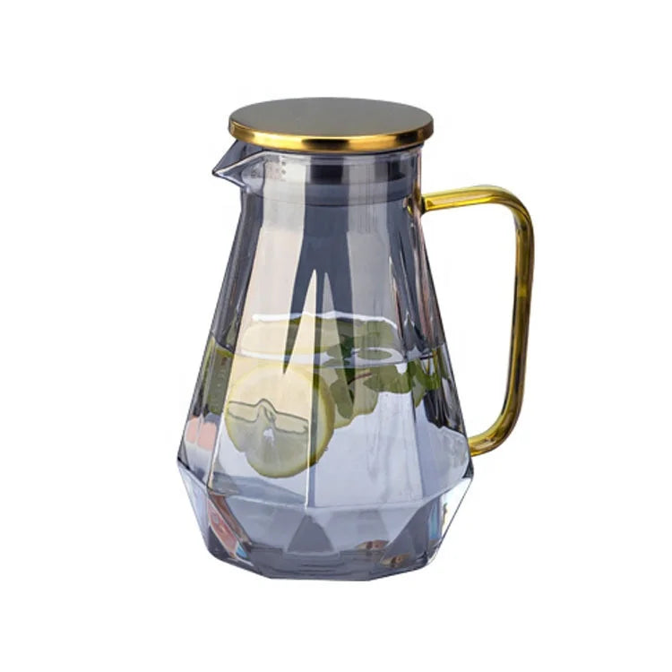50OZ 60OZ Borosilicate Glass Pitcher Water Carafe Unique Diamond Pattern for Tea Iced Tea Handmade Beverage Tea Pots Kettles