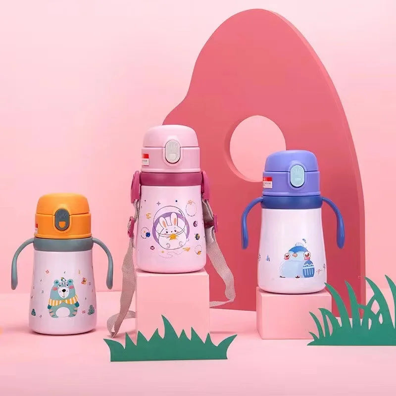 C998 Kids Water Bottle Wholesale Portable 360ml Juice Ice Drink Straw Stainless Steel Water Bottle for School Kids